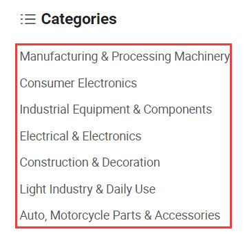 The products categories of Made in China
